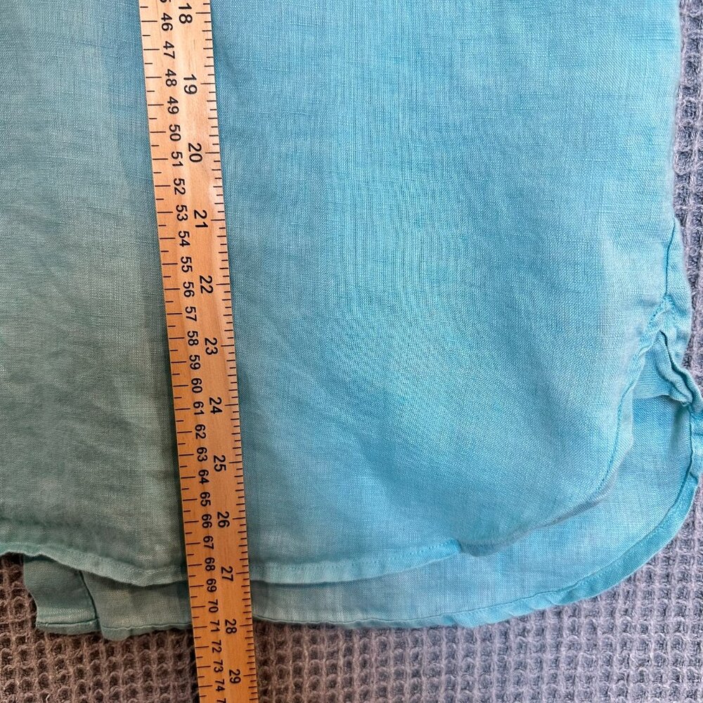 J. Jill Women’s M Turquoise Blue 100% Linen Button Up Short Sleeve Beach Travel - Picture 8 of 9